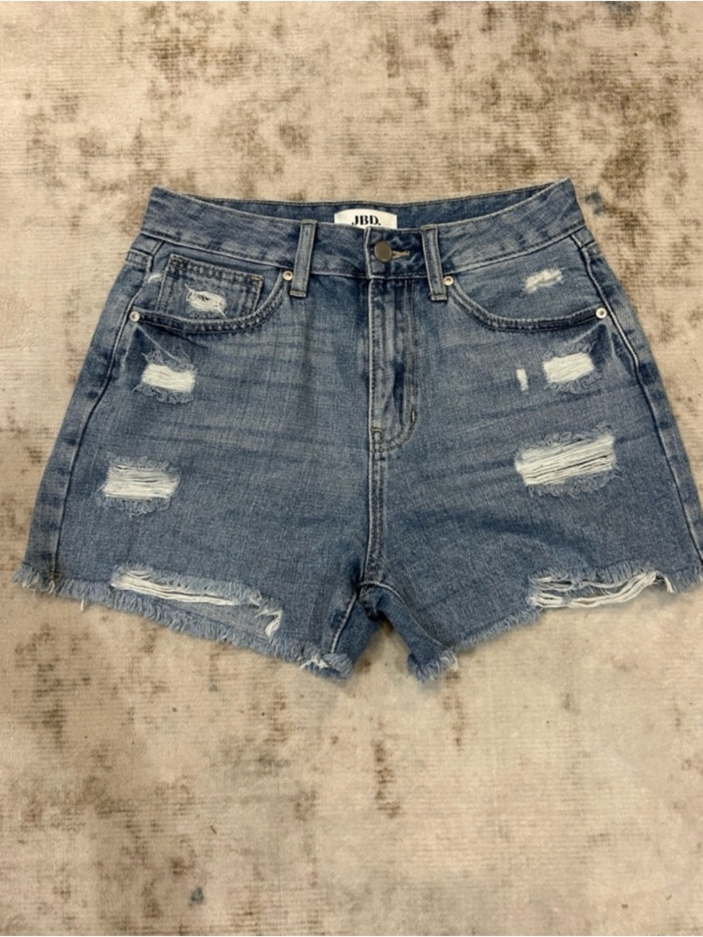 Distressed High-Rise Blue Denim Jean Shorts